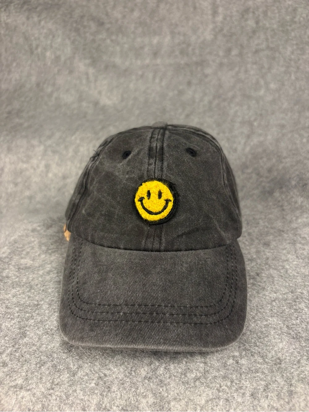 Kids Smiley Face Adjustable Snapback Hat Black
